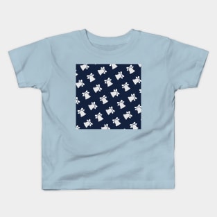 white and blue christmas bells pattern (jingle bells, santa rings a bell, christmas bellls for sale and christmas bells drawing images) Kids T-Shirt